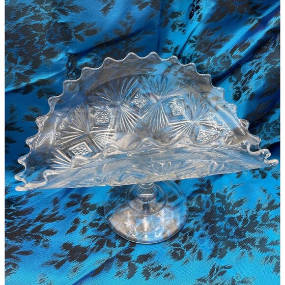 Early American Pressed Glass Indiana Glass Pedestal Banana Dish Scalloped Edges - Picture 1 of 5